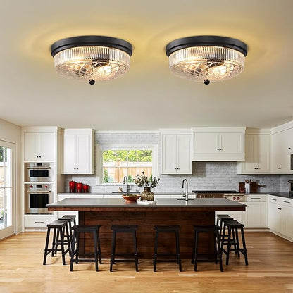 Semi Flush Mount Ceiling Light with Clear Glass Shades,3-Lights Industrial Semi Flush Mount Ceiling Light, 3-Light Industrial Black Light Fixtures Ceiling Mount for Kitchen Living Room Foyer