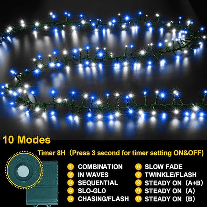 LAMPHOME 500 LED Blue White String Lights, 46ft 16 Modes Plug in Twinkle Fairy Lights, Waterproof Blue LED Christmas Lights Outdoor for Christmas Tree Bedroom Party Wedding Decor