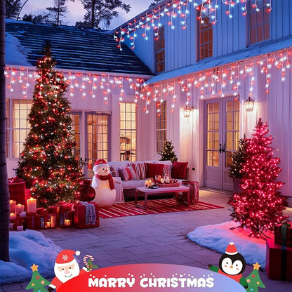 JMEXSUSS 38.8 Ft 400 LED Icicle Christmas Lights for Outside, 8 Modes Red and White Icicle String Lights Plug in with Remote, Christmas Lights Indoor Outdoor for Halloween Party Christmas Decoration