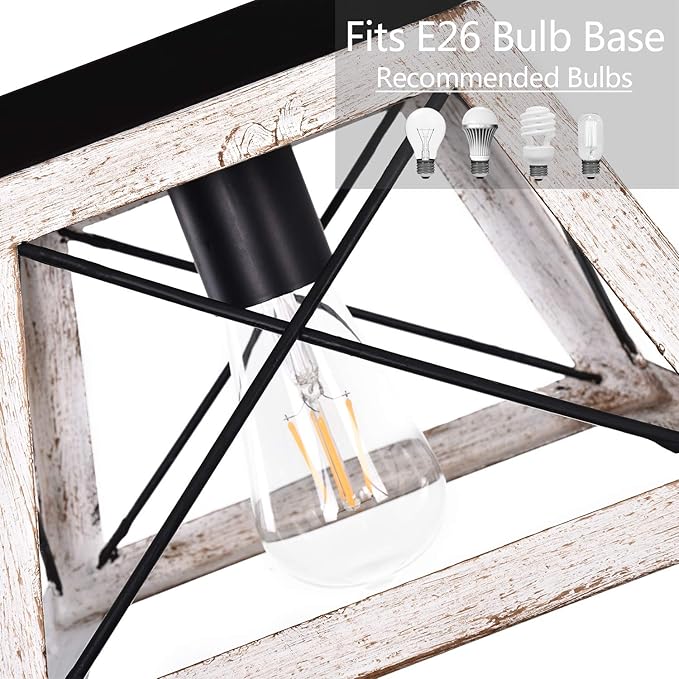 Luupyia 9.84Inches Farmhouse Ceiling Light Fixture Semi Flush Mount, White Square Farmhouse Ceiling Light, Rustic Metal Island Overhead Lighting Fixtures for Dining Room Entryway Living Room, E26