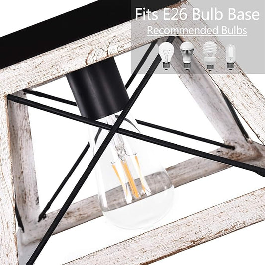 Luupyia 9.84Inches Farmhouse Ceiling Light Fixture Semi Flush Mount, White Square Farmhouse Ceiling Light, Rustic Metal Island Overhead Lighting Fixtures for Dining Room Entryway Living Room, E26