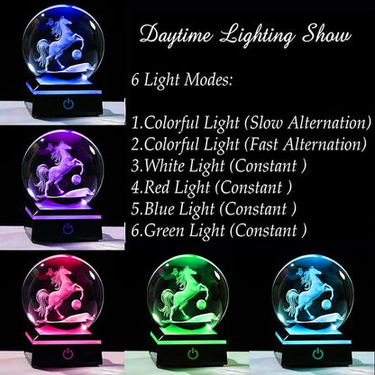 Qianwei Horse Gifts for Women 3D Crystal Ball 3.14'' - Laser Horse Decor Glass Animals Gifts Figurines Statue Stuff for Room Decorations Night Light