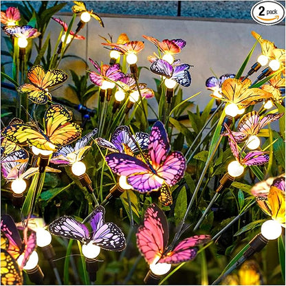 TONULAX Solar Garden Lights - 2 Pack Swaying Butterfly Light, Swaying in The Wind, Solar Outdoor Lights, Yard Patio Pathway Decoration, High Flexibility Iron Wire & Realistic Butterflies (2 Pack)