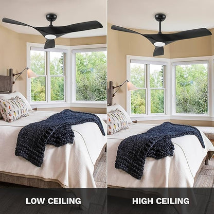 DWVO Ceiling Fan with Light, 52" Ceiling Fan with Remote, LED Tri-Color Temperature, 3 Blade Ceiling Fans Reversible 6 Speeds w/Quiet DC Motor for Bedroom, Living Room, Dining Room, Patio