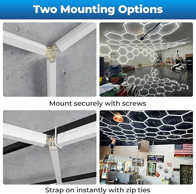 Hexagon Garage Lights, 6500K Ultra Bright LED Hexagon Lights, 156W 17280LM; Honeycomb Light for Garage, Barber, Workshop, Basement,Gym Lighting (5 Grids White Hex Light)
