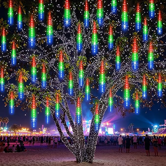 EAGWELL Meteor Shower Rain Lights 12 in 10 Tubes Drop Icicle Snow Falling Raindrop Cascading Light for Wedding Party Christmas Light Outdoor, Shine Colorful