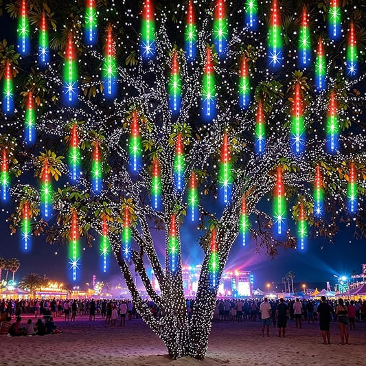 EAGWELL Meteor Shower Rain Lights 12 in 10 Tubes Drop Icicle Snow Falling Raindrop Cascading Light for Wedding Party Christmas Light Outdoor, Shine Colorful