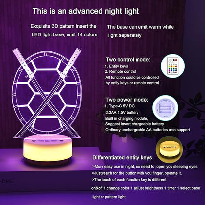 Samurai Sword Night Light Magical Turtle Decorative Light Children's Room Decorative Art, 14 Color Ambient Light, Birthday Gifts for Boys, Fan Gift for Anime