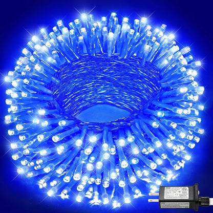 100FT 300 LED Outdoor String Lights, Plug in Christmas Lights Indoor Waterproof with 8 Modes, Connectable Twinkle Fairy Lights Clear Wire for Bedroom Home Wedding Patio Garden Decorations, Blue