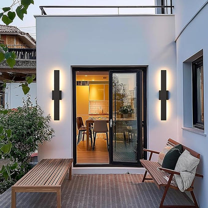 23.6inch Long Outdoor Modern LED Wall Light,24W Waterproof IP65 Warm White Led Wall Mount Lighting Fixture Black Outdoor Wall Sconces Outside Lights for House Garage Front Door Patio 2Pack