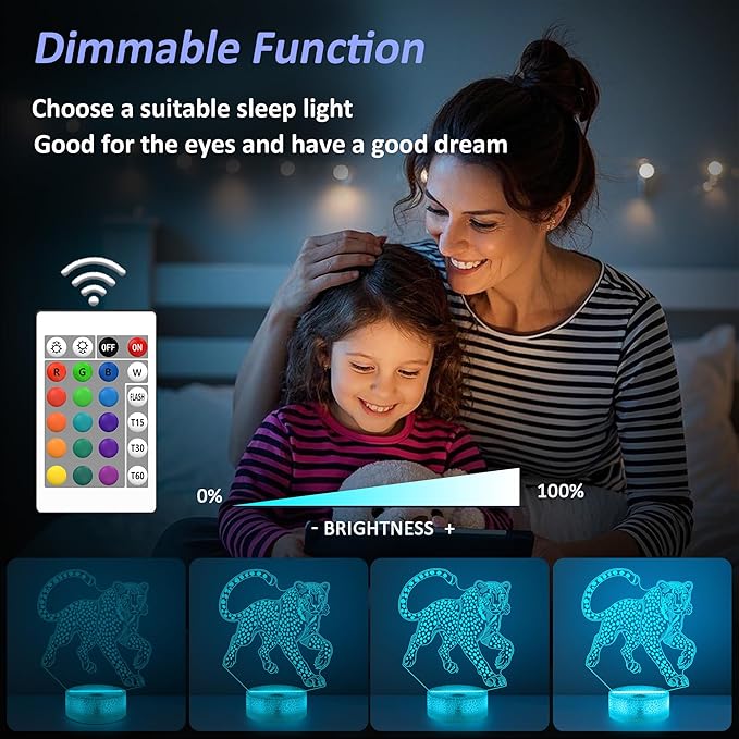 Cheetah Gifts for Boys,Cheetah 3d Night Light with 16 Colors Remote Control,Leopard lamp for Kids Room Wild Animal Themed Decor Birthday Gifts
