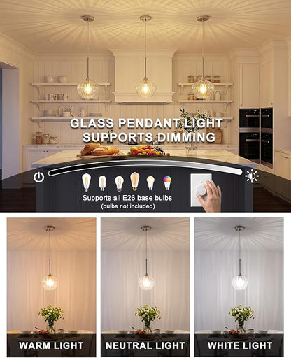Glass Pendant Lights for Kitchen Island, 7" Modern Brushed Nickel Pendant Light Fixtures Mini Adjustable Hanging Light for Kitchen, Dining Room, Sink, Bathroom
