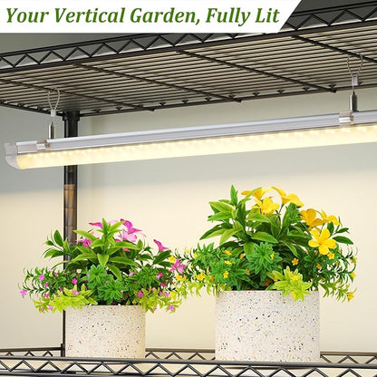 Plant Shelf with Grow Light, DIY 6-Tier Plant Stand with Grow Light, Adjustable Rack and Wheels, 8 Pack 24" 192W T8 Full Spectrum Grow Lamp for Indoor Plants, Seed Starting, Vegetable, 29"x13.5"x73.5"