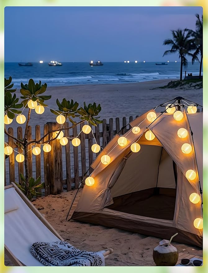 White Lantern String Lights Plug in, 8.5Ft Hanging Indoor Decorative String Lights with 10 Cute White Nylon Lanterns Lights Connectable for Indoor Outdoor Bedroom Ramadan Backyard Patio Bistro Decor