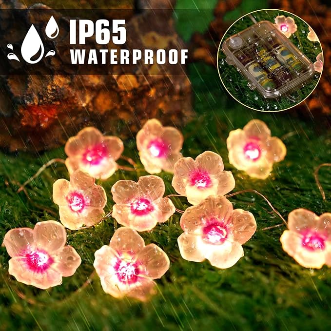 OMIKA Battery Operated String Lights Indoor, 2 Pack 16.5ft 50LED Cherry Blossom Bedroom Lights, Warm White Flower Light Decorative for Room Table Dorm Party Girl Mom Gift Wedding Christmas