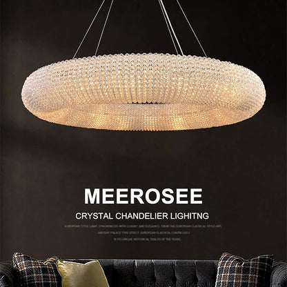 Crystal Chandeliers Modern Ceiling Lights Fixtures Pendant Lighting Orb Ring Chandelier Contemporary Adjustable Stainless Steel Cable for Living Room Dining Room Island D31.49”