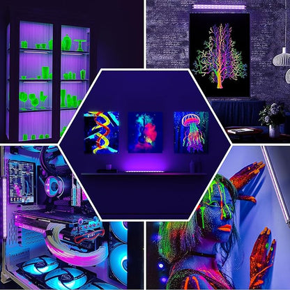 Onforu 4 Pack 10W LED Black Light Bar, 1ft, USB Blacklight Tube, Blacklight Bars with Switch, Black Light for Fluorescent Tapestry Poster, Cabinet, Glow Party, Halloween, Classroom, Body Paint