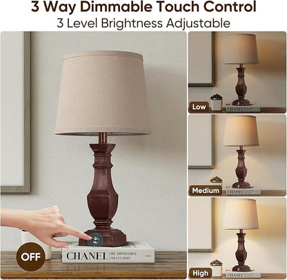 ROTTOGOON Dimmable Table Lamps Set of 2, Rustic Farmhouse Table Lamps for Living Room Bedroom, Bedside Desk Lamps for end Tables, Touch Lamps for nightstand, 9W Bulbs Included, 22", Antique Red