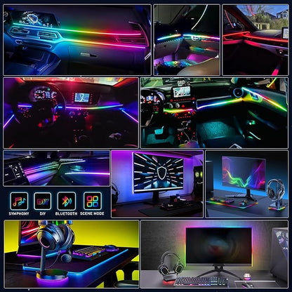 Dreamcolor Interior Acrylic Car Light Strip, 2 in 1 Car LED Strip Light with APP Control 43.3 Inches Fiber Optic Ambient Lighting Kits, Multi-Modes Sound Sync Neon Lights