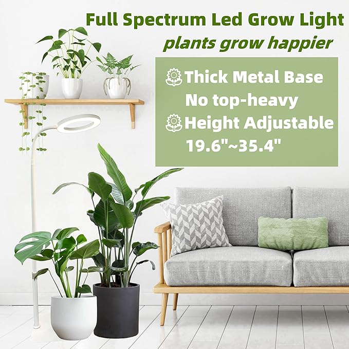 LED Grow Light for Indoor Plants, Full Spectrum led Grow Light,35 inches Adjustable Height,Growing Lamp with Timer,Dimmable Brightness,Ideal for Tall Plants