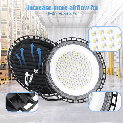 YANYCN 20 Pack 100W UFO Led High Bay Light Fixture,5000K Daylight Commercial Shop Bay Lighting,120VAC,15000LM,[450W MH/HPS Equiv.] US Plug Area Lighting for Warehouse/Barn/Gym/Factory/Workshop