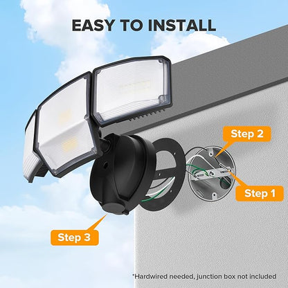 LUTEC 80W 9000LM Flood Lights Outdoor, Hardwired Switch Controlled LED Security Lights with 4 Heads, IP65 Waterproof, 5000K Daylight for Garage, Yard, Patio (Black)