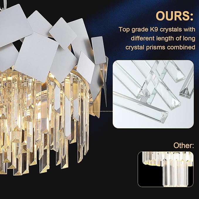 Modern Crystal Chandeliers 20" Silver Round Chandelier Luxury K9 Crystal Drum Chandeliers Kitchen Light Fixture Flush Mount Chandelier for Kitchen Island Living Room Dining Room Foyer Bedroom