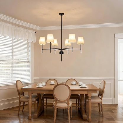 2026 New Black Chandeliers for Dining Room Light Fixture over Table, 34" 6-Light Classic Modern Farmhouse Black Chandelier with White Fabric Shade, Pendant Lighting for Kitchen Island Living Room