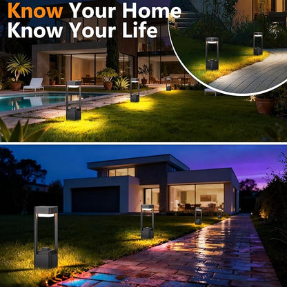 Outdoor Path Lighting Fixture 23.62In Outdoor Landscape Pathway Light Black Aluminum Modern Lawn Floor Light With 3000K LED Bollard Lighting Outside Housing Waterproof Post Lantern For Patio Entrance