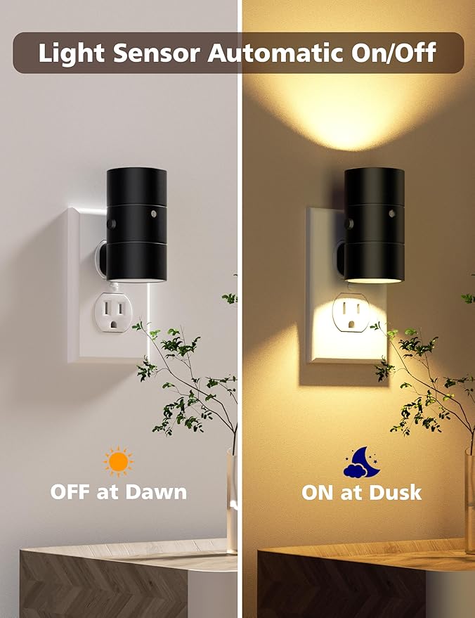 JOFIOS Night Lights Plug Into Wall,Dimmable LED Nightlight with Dusk to Dawn Sensor,0-100LM Adjustable Brightness,3 Color Temperatures,Night Light for Hallway Bathroom Stair Bedroom,Black,4 Pack