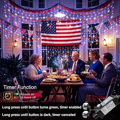 66ft 640LED Red White and Blue Lights for Christmas Decorations Outdoor Icicle Lights for Outside, Clear Wire Connectable Twinkle Light for House Party Holiday Patio Yard