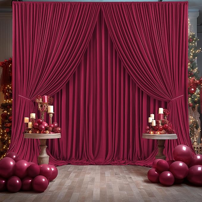 6 Panels Burgundy Backdrop Curtains for Wedding Party Wrinkle Free Backdrops Curtain Drapes Fabric Decorations Maroon Photo Back Drop for Baby Shower Photography Stage Reception 30ft(W) x 12ft(H)