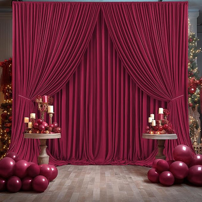 6 Panels Burgundy Backdrop Curtains for Wedding Party Wrinkle Free Backdrops Curtain Drapes Fabric Decorations Maroon Photo Back Drop for Baby Shower Photography Stage Reception 30ft(W) x 12ft(H)