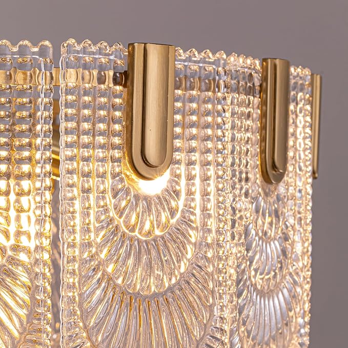 Crystal Glass Chandelier,Gold Glass Kitchen Island Lights,9-Light Dining Room Hanging Pendant Light Fixture for Living Room, Bedroom,Foyer, Bathroom,Entryway, Brass Finish, D24 xH25