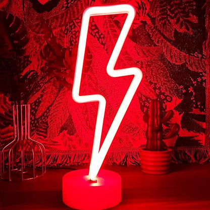 Lightning Bolt Neon Signs Red Lightning Neon Sign Light for Bedroom, USB/Battery Operated Thunder Lamp Neon Sign, Stand Lightning Shape LED Sign Decor for Shelf Desk Table Game Room Man Cave