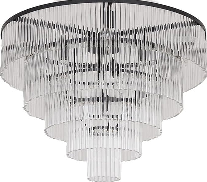 Modern Multi-Tier Crystal Chandelier 4-Tier Round Black Finish Ceiling Light -Cylindrical Glass Rods -Dining Room Living Room Bedroom Entryway -Luxury Lighting Fixture 20''