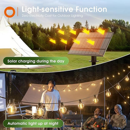 addlon 31FT (25+6) Solar String Lights with Remote, 13 Shatterproof G40 Bulbs, Solar Powered & USB Charging Patio Lights, Dimmable Waterproof Solar Light Outdoor for Camping Porch Backyard Party Decor