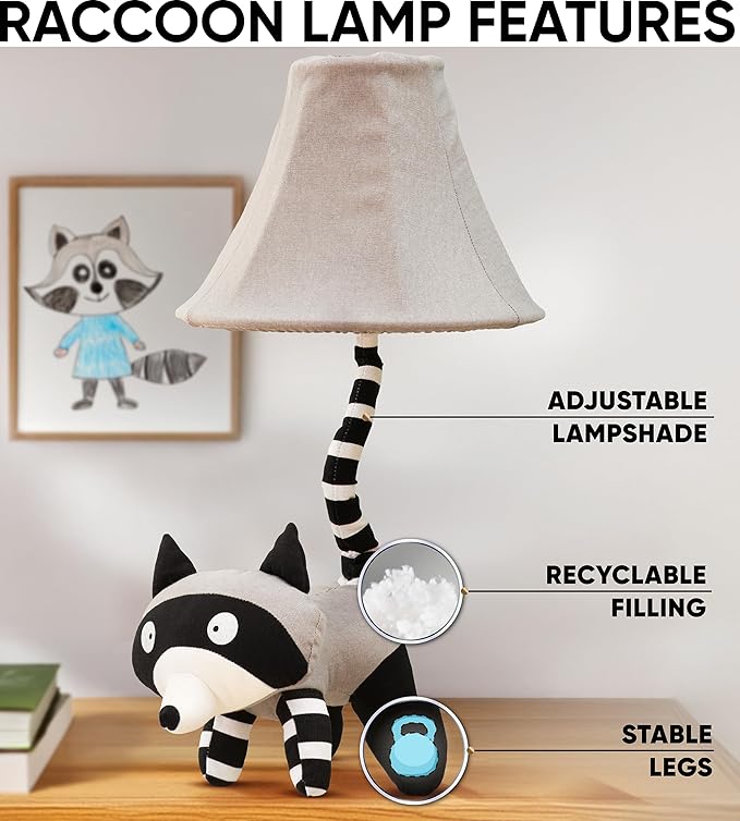 Raccoon Kids Lamp for Boys Bedroom - 20", Animal Lamp for Kids Room - Cute Christmas Gifts, Birthday Gifts for All Ages: Toddler Girls, Children, Grandkids 3 4 5 and Up Years Old, Sister, Brother