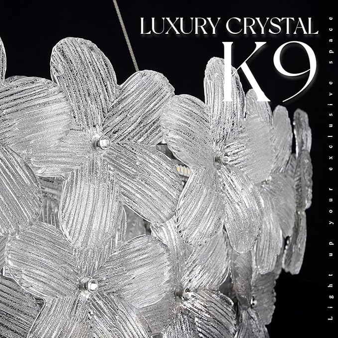 32'' Flower LED Chandelier Large Luxury Crystal Light Fixture Chrome Dimmable Modern Chandeliers Light with Remote Control for High Ceiling Foyer Living Room Bedroom Entryway(3000K-6500K)