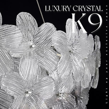 32'' Flower LED Chandelier Large Luxury Crystal Light Fixture Chrome Dimmable Modern Chandeliers Light with Remote Control for High Ceiling Foyer Living Room Bedroom Entryway(3000K-6500K)