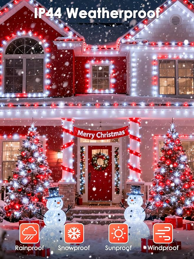 2026 New Voice Control Connectable 2PK 164FT 400LED Christmas String Lights Indoor Outdoor with Remote | Smart Twinkle Fairy String Lights 12 Modes & Timer for Xmas Tree Decor (Red & White)