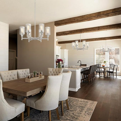 Brushed Nickel Chandelier | 6 Lights Farmhouse Chandeliers for Dining Room Light Fixtures Over Table | Hallway Lighting with Clear Glass Shade for Living Room | Kitchen | Entryway | Bedroom | Bathroom