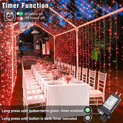 66FT 200 LED Outdoor String Lights, Connectable Christmas Lights Indoor Waterproof with 8 Modes, Plug in Twinkle Fairy Lights Clear Wire for Outside Bedroom Home Garden Wedding Patio Decorations, Red