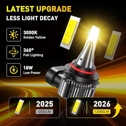 AUXITO H10/9145 3000K Golden Yellow LED Fog Light Bulbs 18000LM, 1000% Brighter Amber Fog Lights Kit, 1:1 OEM Replacement for Cars Trucks SUVs, 3-Min Install, IP68 Waterproof, Pack of 2