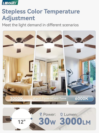 42 Inch Ceiling Fan with Lights and Remote, 30W 12" LED Panel Flush Mount Ceiling Fan, 6-Speed Quiet DC Motor Modern Low Profile Ceiling Fan with Reversible Blades for Bedroom, Living Room, Patio