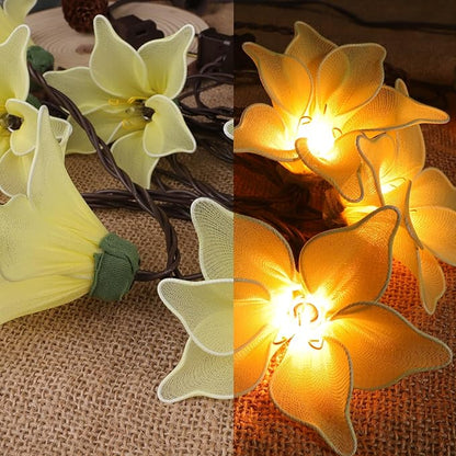 Flower String Lights Plug in with 10 LED Bulbs, Decorative Spring String Lights Indoor for Bedroom, Connectable Flower Fairy Lights Outdoor for Patio Garden Porch Floral Wedding Gifts(Yellow Lily)