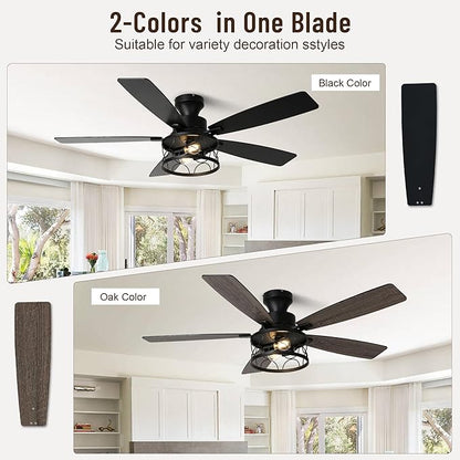 52'' Flush Mount Ceiling Fan with Light, Farmhouse Low Profile Ceiling Fan with Remote, 6-Speed Quiet Reversible DC Motor, 3 Clear Glass Lights, Timer Function, for Bedroom Living Room Kitchen