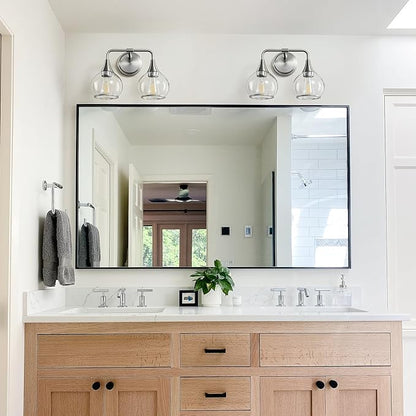 Brushed Nickel Bathroom Vanity Light 2 Lights Bathroom Light Fixtures Over Mirror with Clear Glass Shade 14 inch Wall Sconce Lighting Bath(Exclude E26 Bulb)