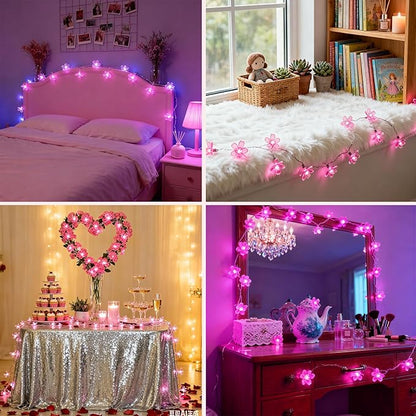 JACUXLSS Pink Cherry Blossom Flower Lights String Indoor Decor, 33Ft 100 LED Decorative Hanging Hot Aesthetic Fairy Floral Lamp for Bedroom Decorations When Valentine's Day, Wedding Party, Christmas