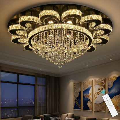 HAIXIANG Modern Chandelier Living Room Light Glam Chandeliers Ceiling Light Fixture Remote Dimmable Lights 40 Inches Luxury Crystal Black Dining Room Lights